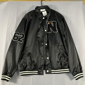 H&M Jacket Womens Size 20 Plus Black Satin‎ Varsity Bomber Snap Front N 62 Patch